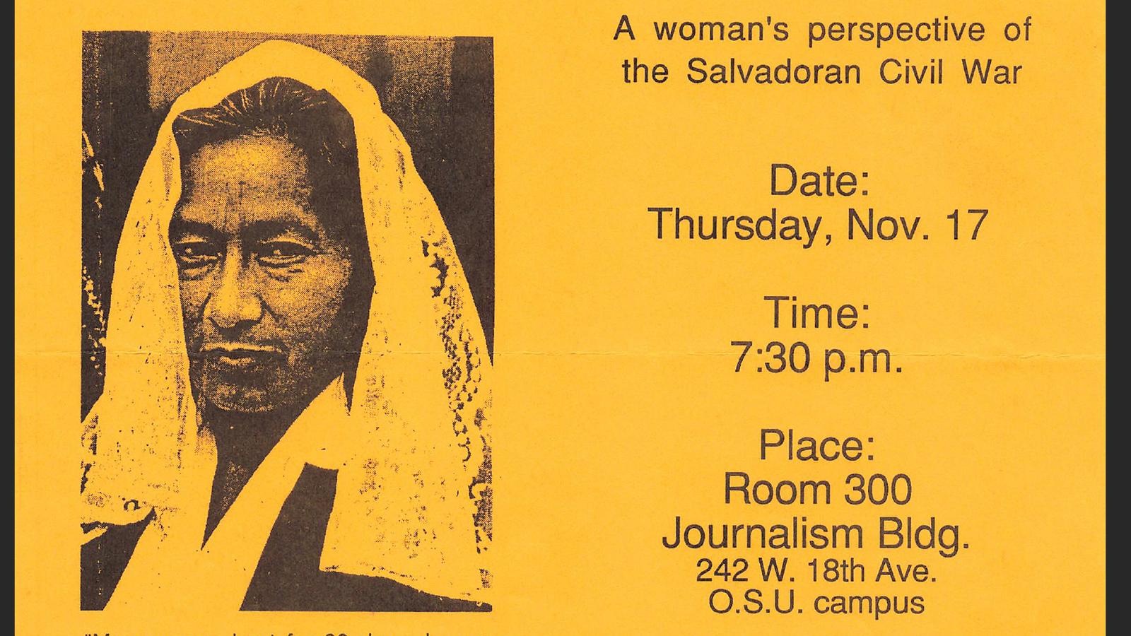 Flyer for America Sosa's visit to OSU
