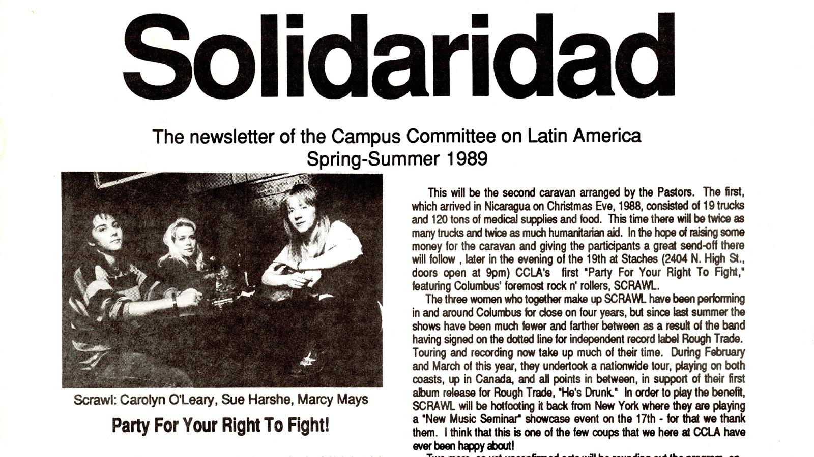 Solidaridad newsletter, Spring-Summer 1989