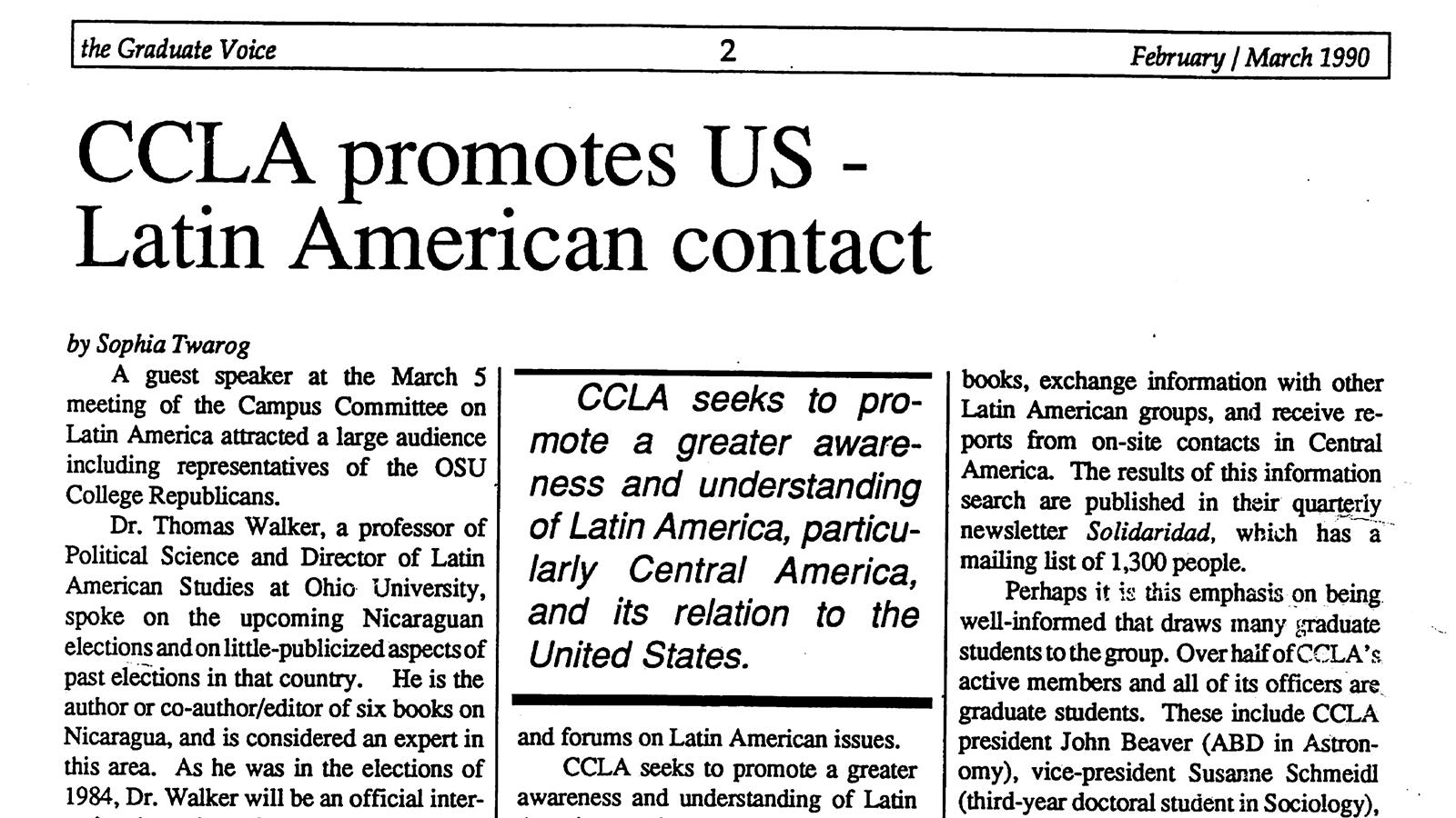 Photocopied article about CCLA work