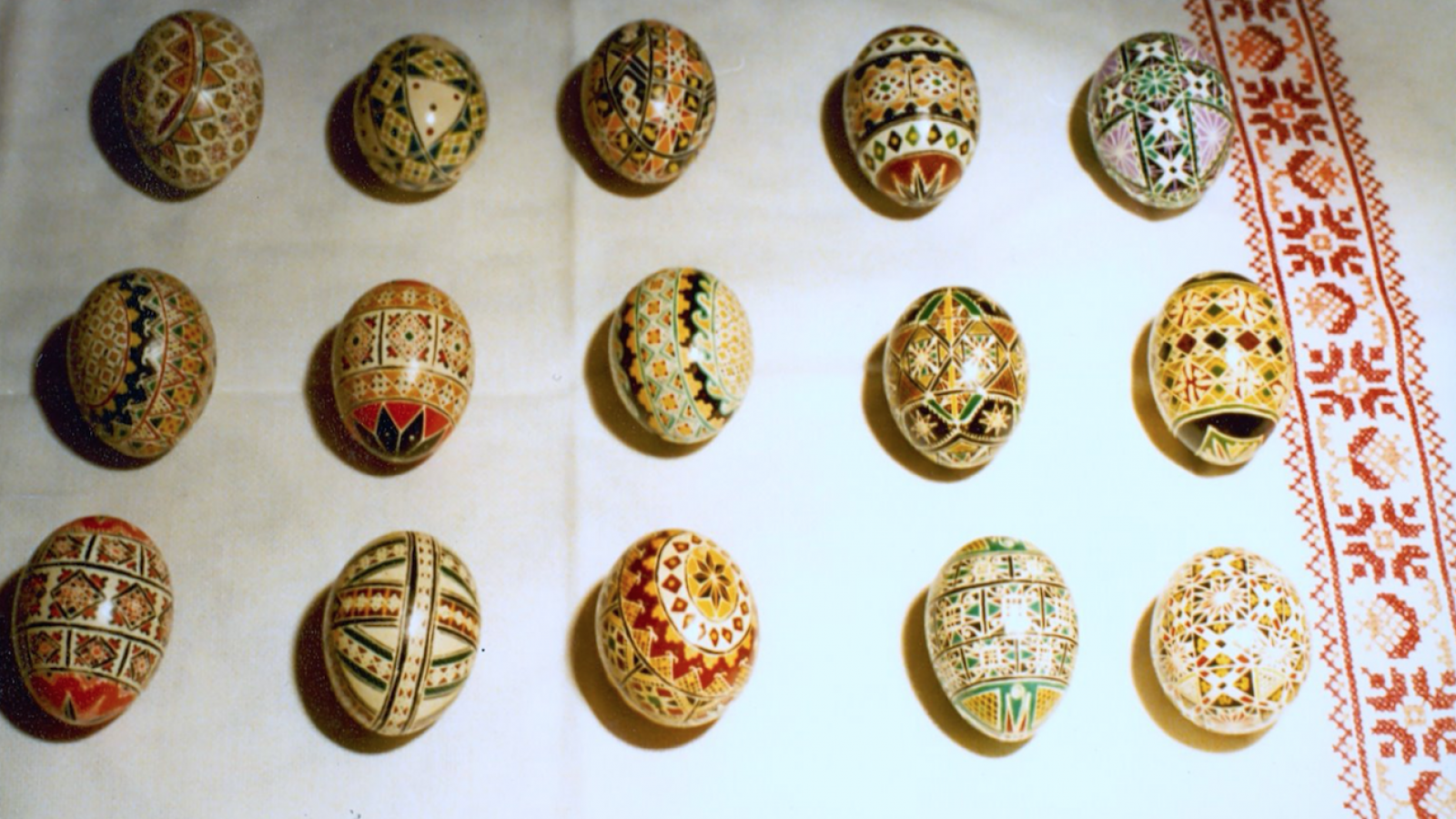 Pysanka: eggs decorated in the Ukrainian tradition by Gary Byndas, Cleveland, 1979.