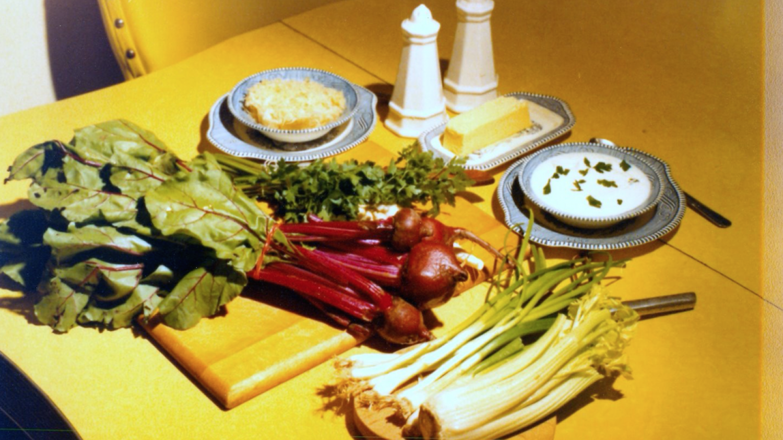 Borscht ingredients at the home of Julia Byndas, Cleveland, 1979.