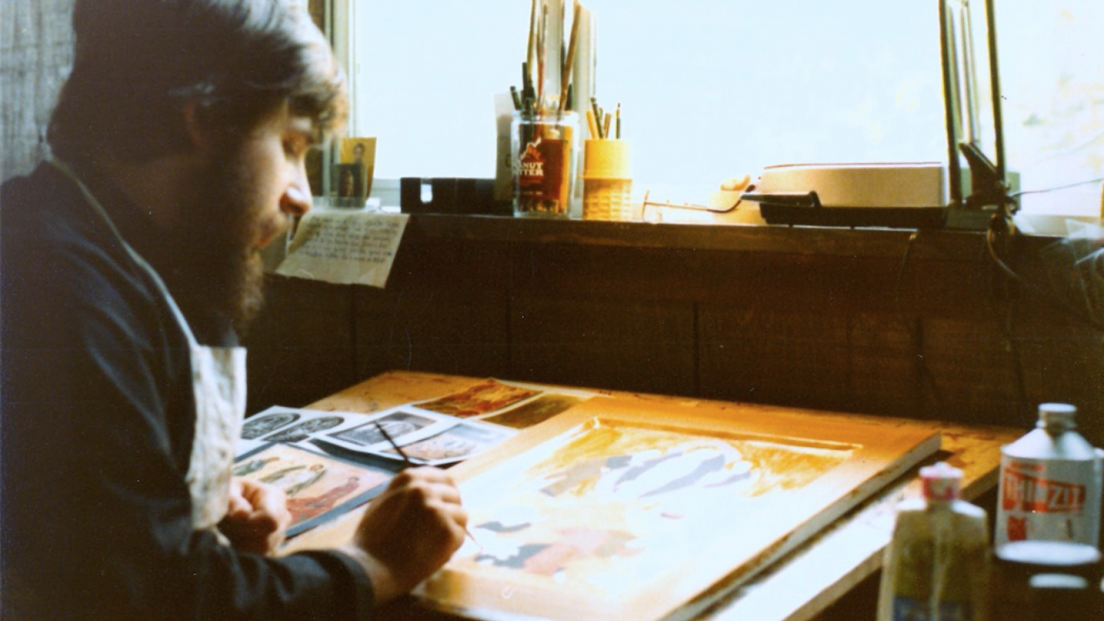Fr. Theodore painting an icon, Cleveland, 1979.