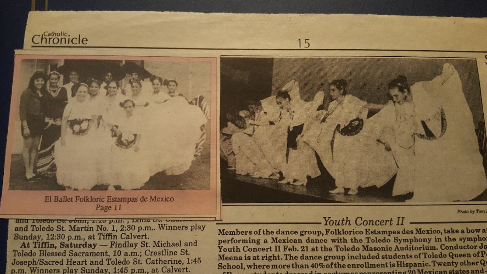 Newspaper clippings of dance troop Folklorico Estampes des Mexico