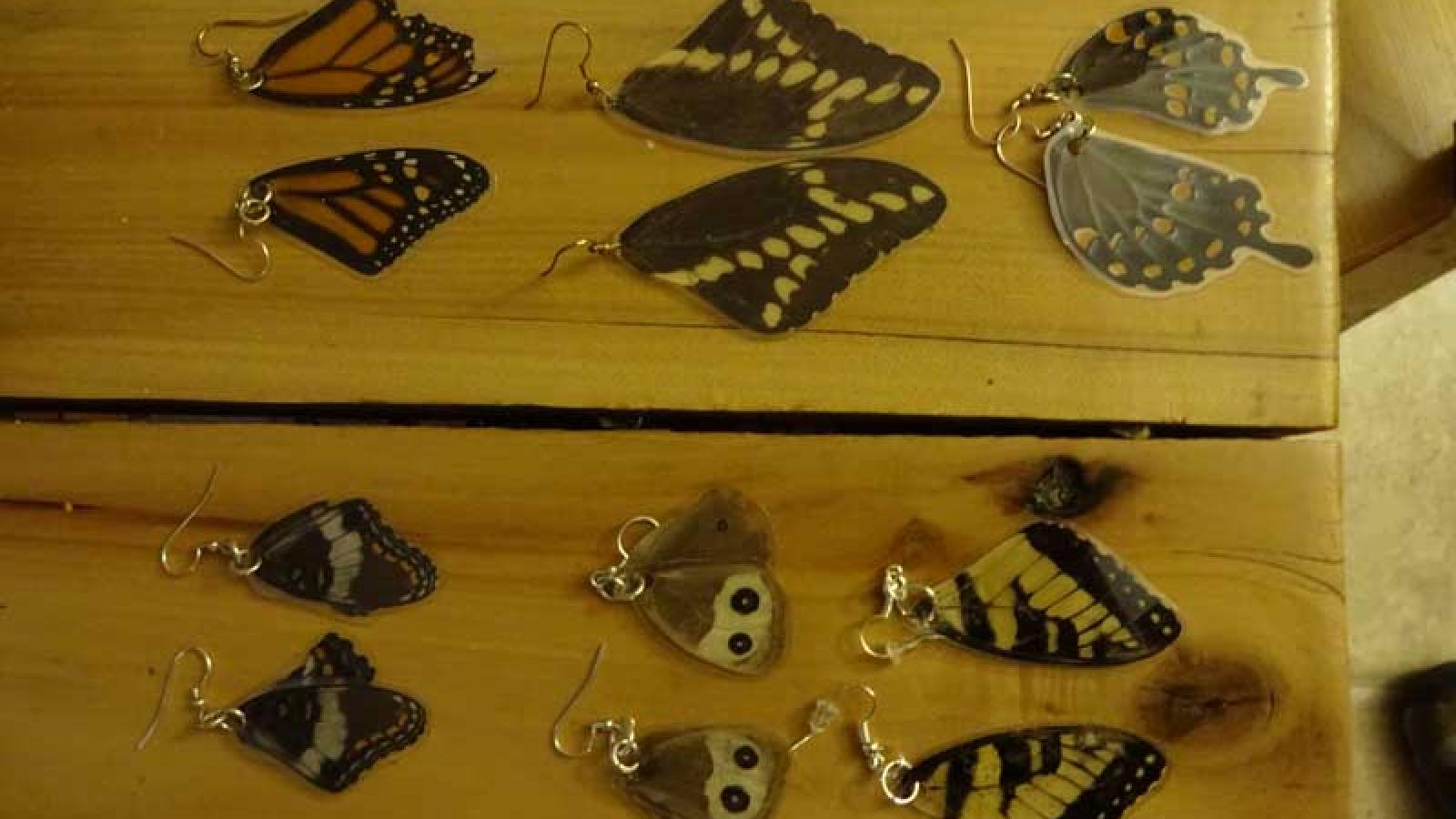 "Earwings" handmade from salvaged butterfly wings by Emily Harper.