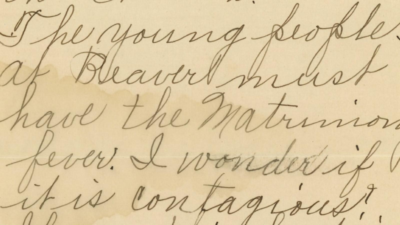 Segment of letter from Lenora Hammond to Jacob Lapp mentioning “matrimony fever” in Beaver, OH. Dated June 25, 1913.  