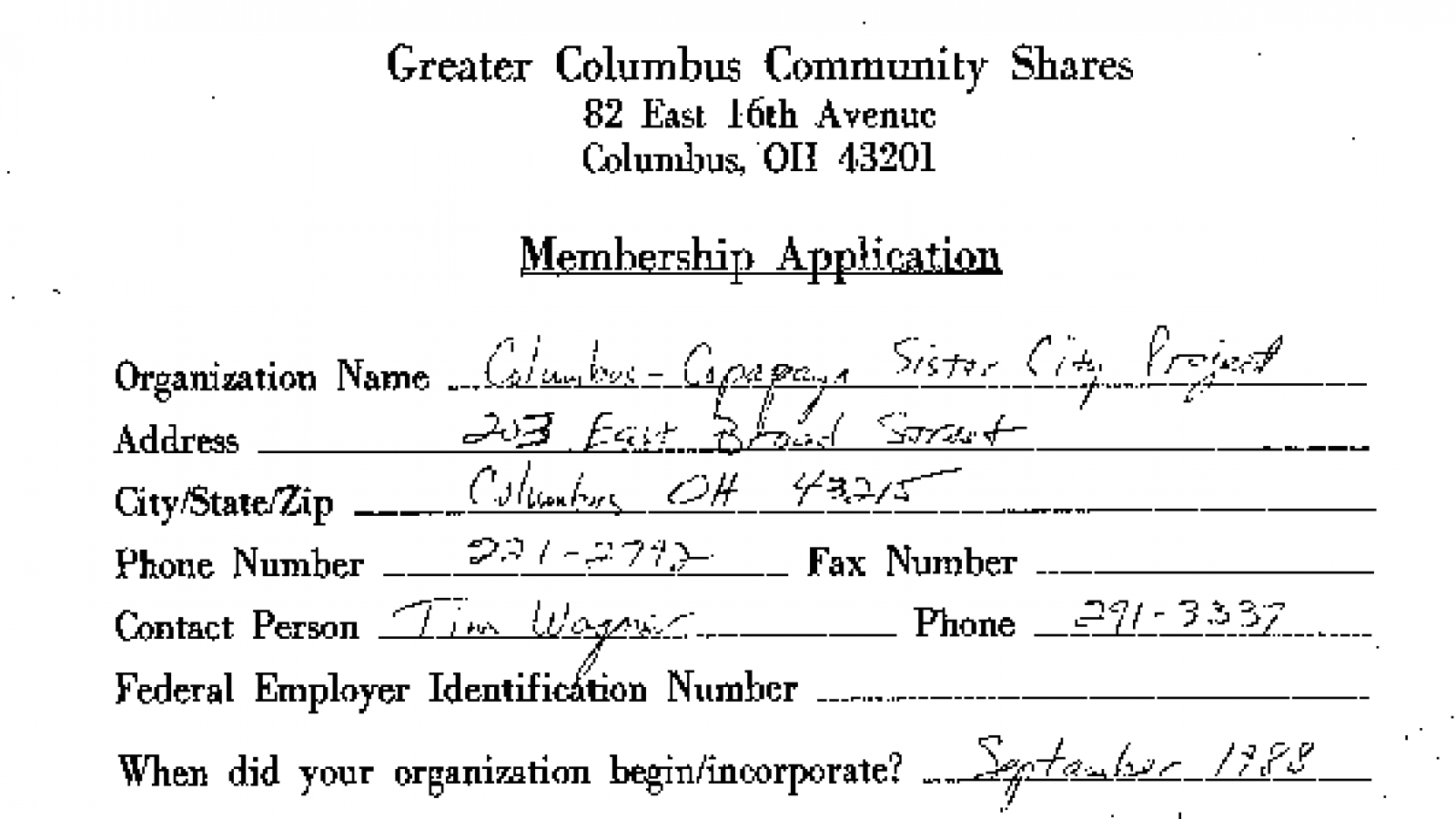 Columbus-Copapayo Sister City Project Application to Join GCCS