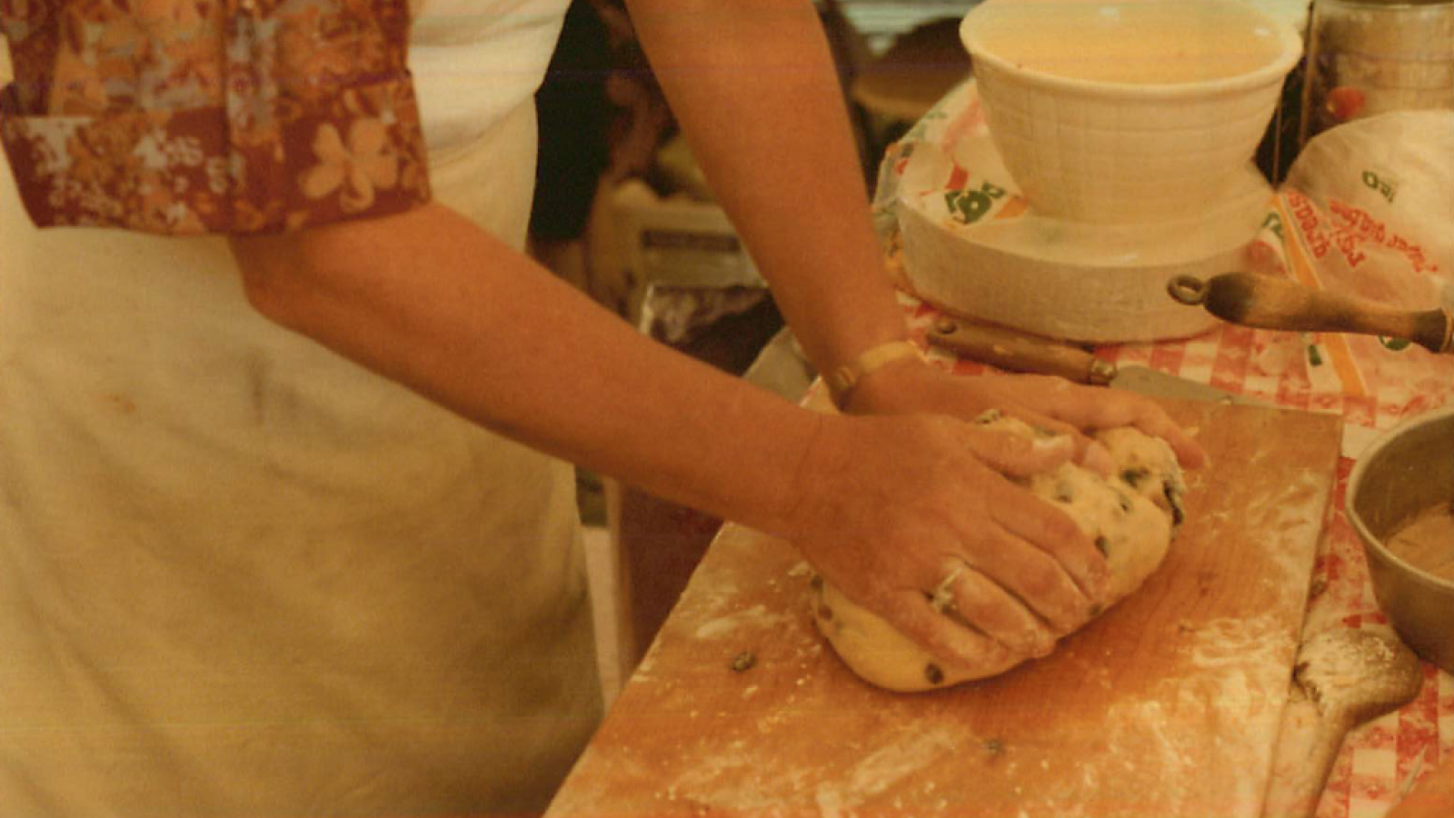 Rolling dough at the Western Ohio Folklife Festival in 1979