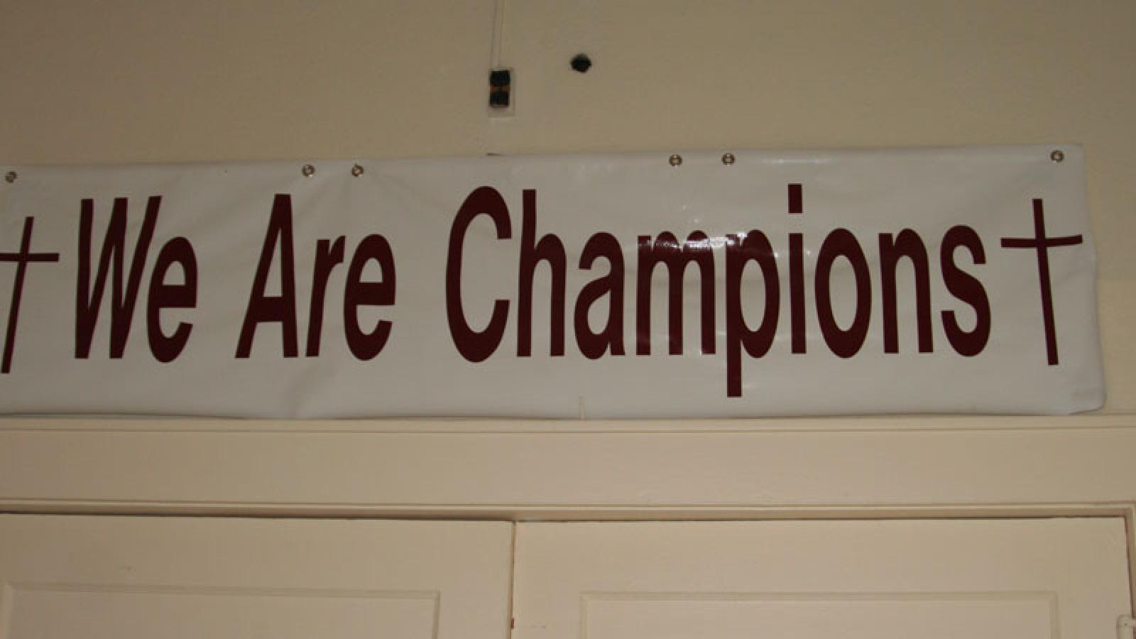 champion sign in church 